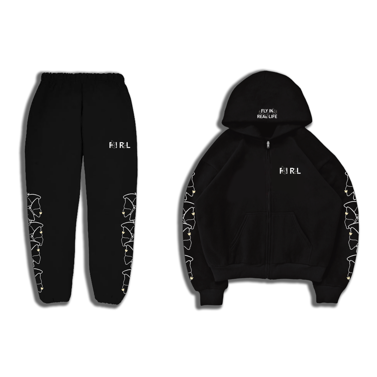 FIRL BUTTERFLY PATTERN SWEATSUIT - BLACK/CREAM/WHITE