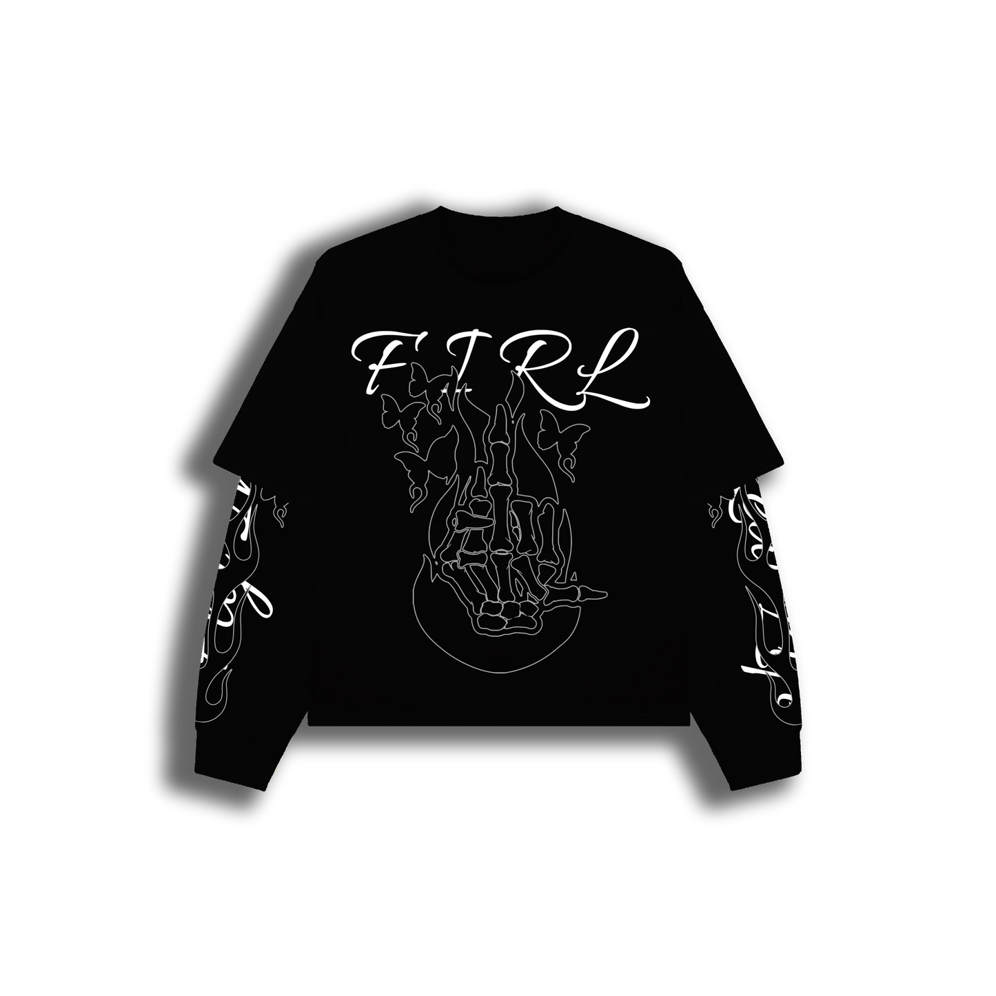 FIRL DOUBLE LAYERED FLAME LONG SLEEVE TEE - BLACK/WHITE/GREY