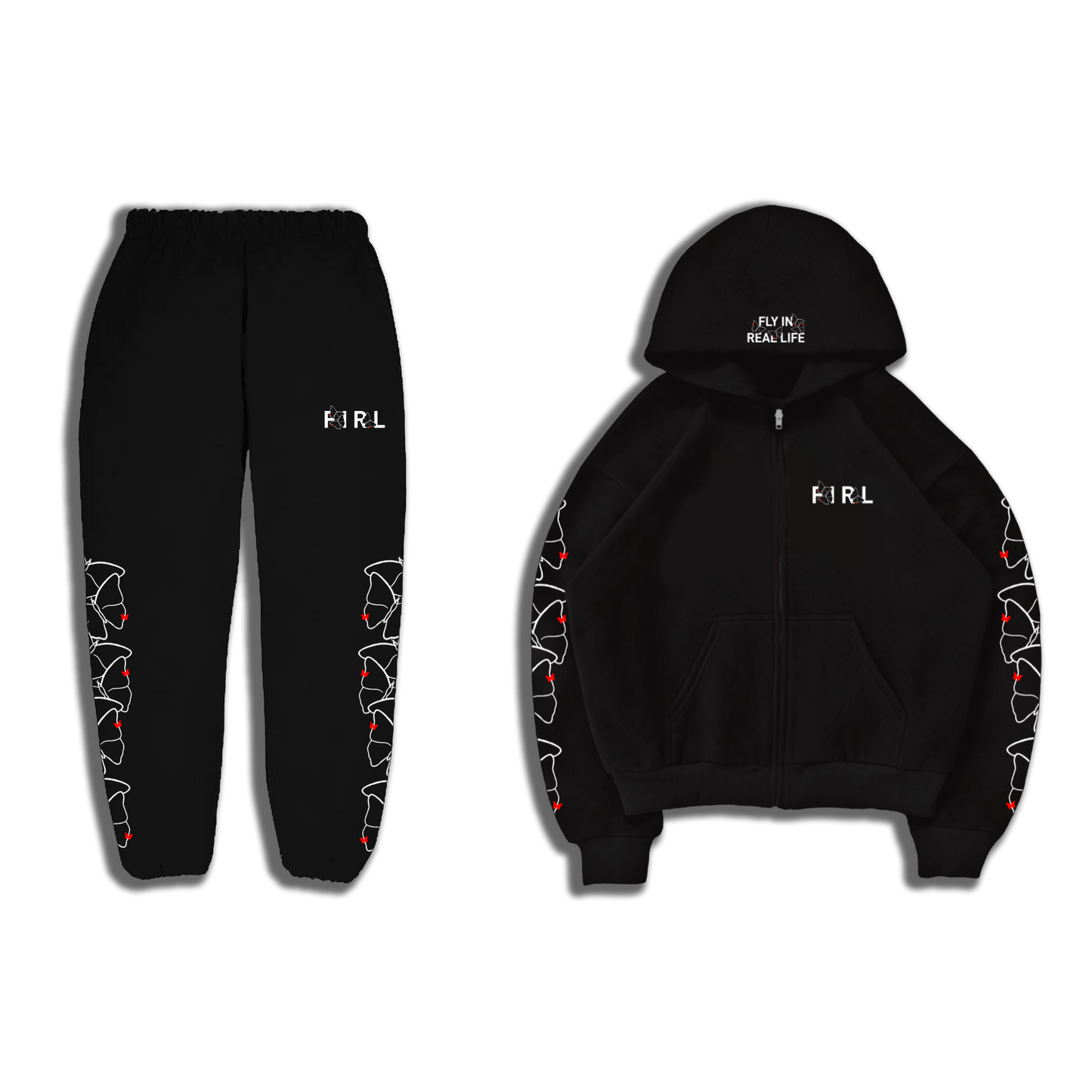 FIRL BUTTERFLY PATTERN SWEATSUIT - BLACK/RED/WHITE