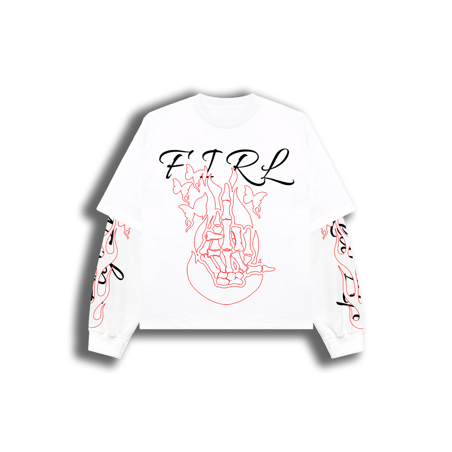 FIRL DOUBLE LAYERED FLAME LONG SLEEVE TEE - WHITE/RED/BLACK