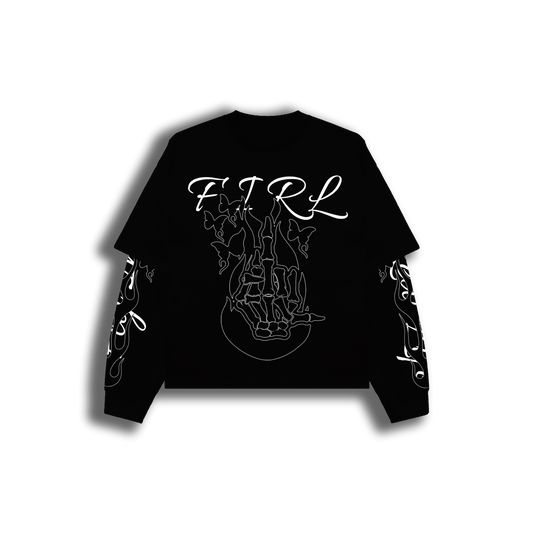 FIRL DOUBLE LAYERED FLAME LONG SLEEVE TEE - BLACK/WHITE/GREY