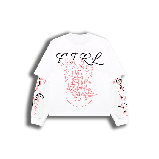 FIRL DOUBLE LAYERED FLAME LONG SLEEVE TEE - WHITE/RED/BLACK
